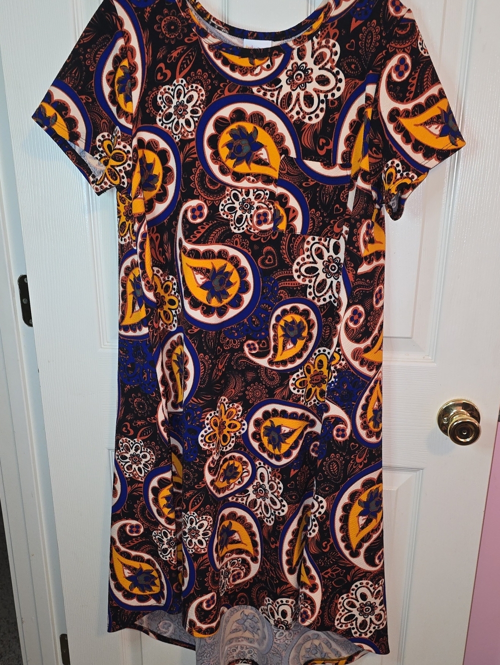 LuLaRoe Paisley Midi Dress - Navy, Mustard & Pink